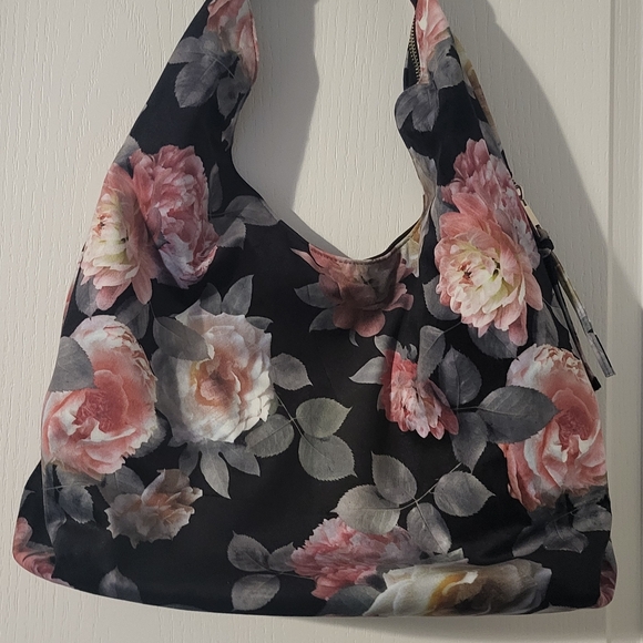 Tabitha Webb Floral Hobo Handbag Purse Shoulder Bag Soft Black Velvet Roses - Picture 2 of 8